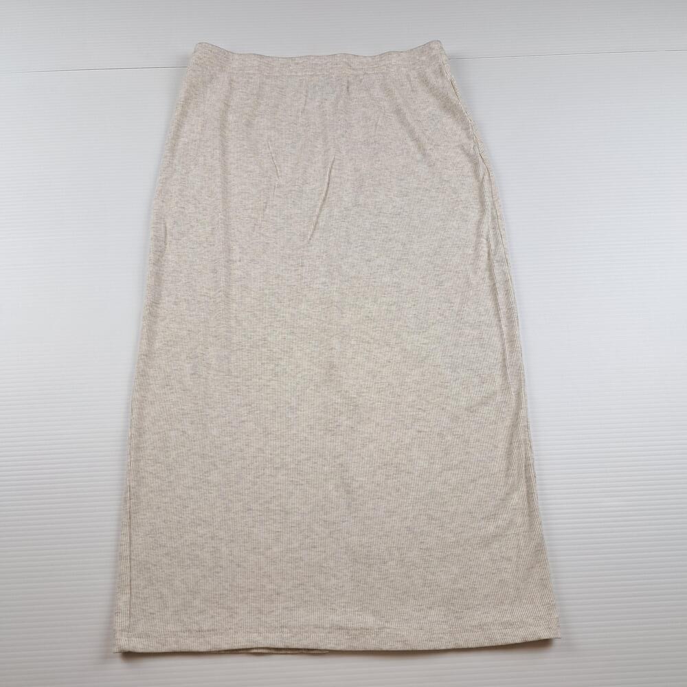 The Group Aritzia Skirt Womens Small Beige Ribbed Knit Midi Stretch Slit Casual